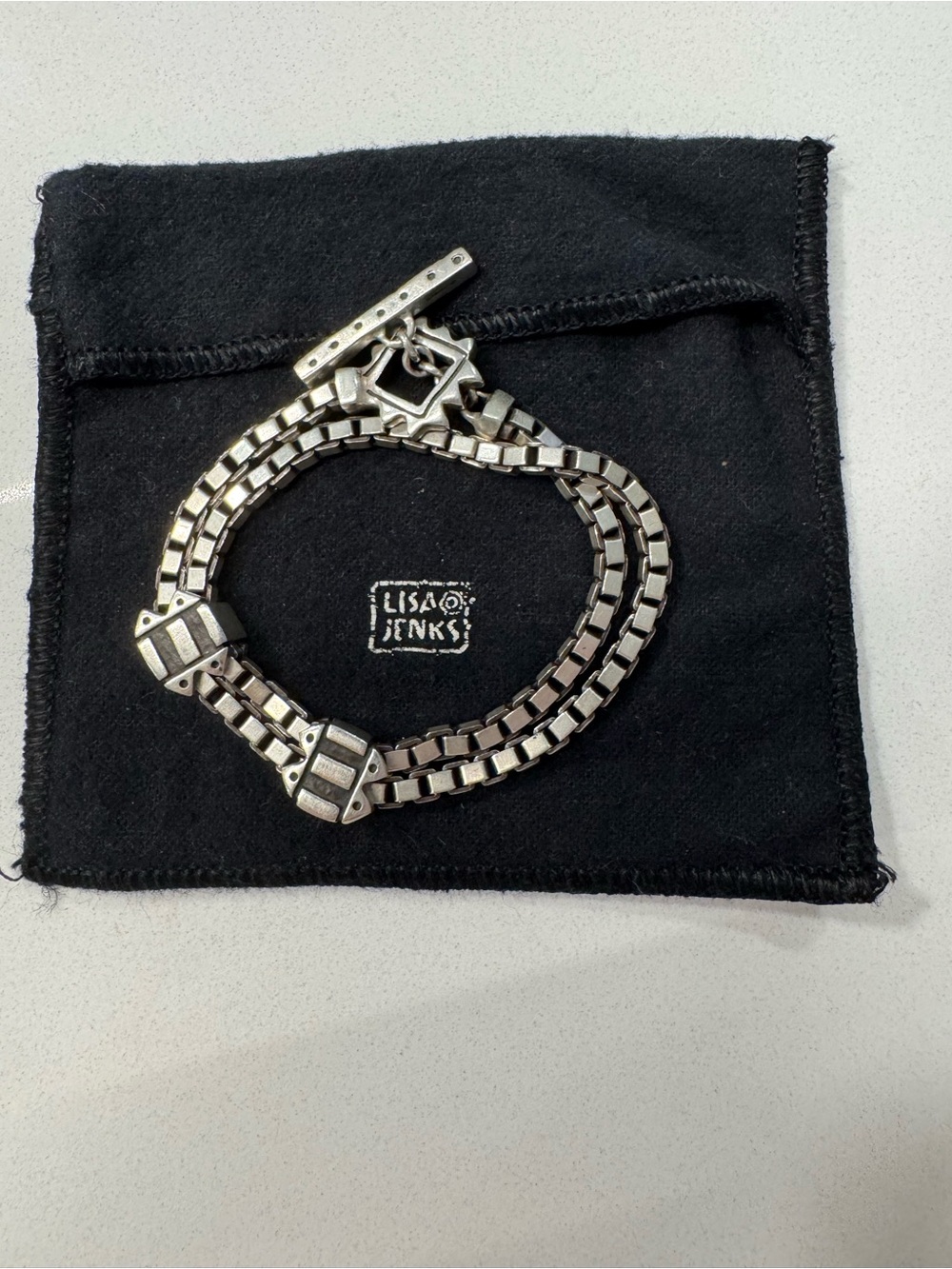 Vintage Lisa Jenks Silver Double Box Chain Bracelet